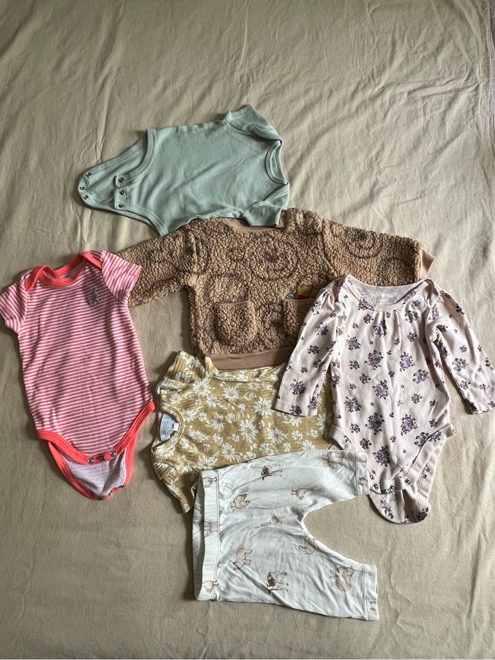 Mixed Baby One-Piece Bundle in Mint, Pink, Tan, Yellow, Cream and Floral
